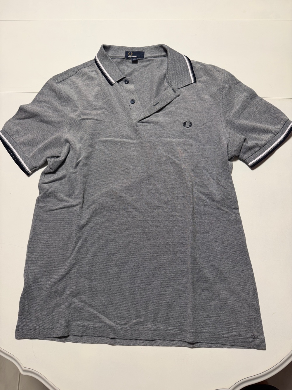 Fred Perry Grey Polo with Twin Navy-White Tipping